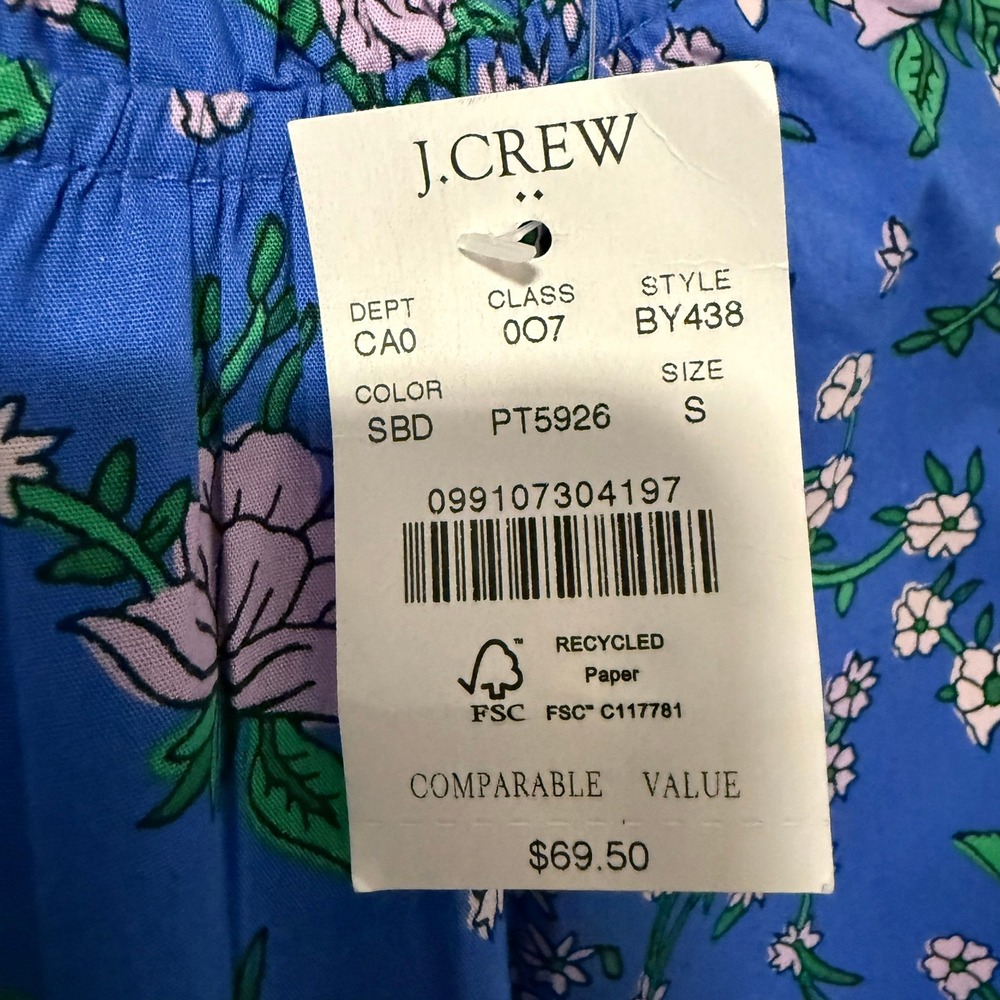 J.Crew Womens Blue Floral Ruffle High‎ Neck Flutter Sleeve Blouse Top Size S - Picture 7 of 16